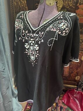 Cottagecore, grandmillenial Quaker Factory beaded sweater. So sweet! XL